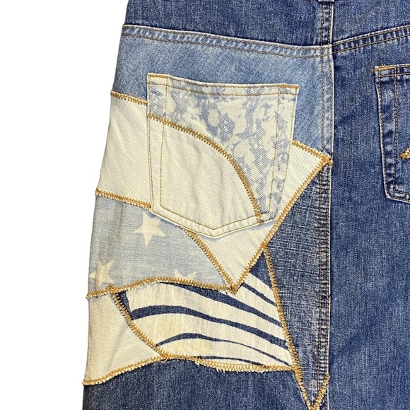 TOMMY JEANS Y2K Star Patch Denim Maxi Skirt Sz 25 - Vintage Patchwork Streetwear - Picture 8 of 14